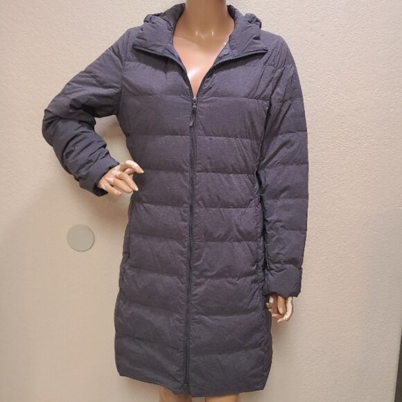 UNIQLO ULTRA STRETCH LIGHT DOWN LONG COAT PUFFER JACKET HOODED GRAY sz M - Picture 3 of 8